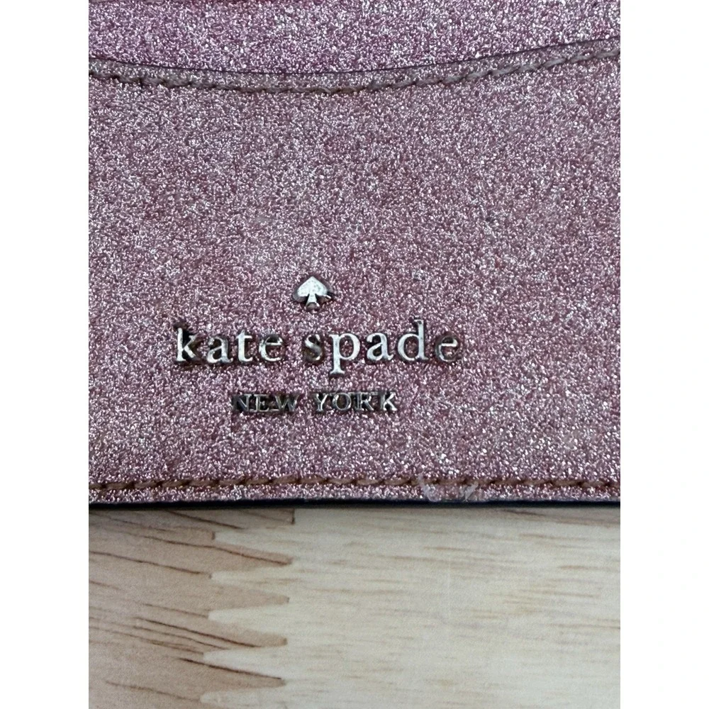 kate spade new york Pink Glitter Faux Leather Card Holder, Standard Style #40